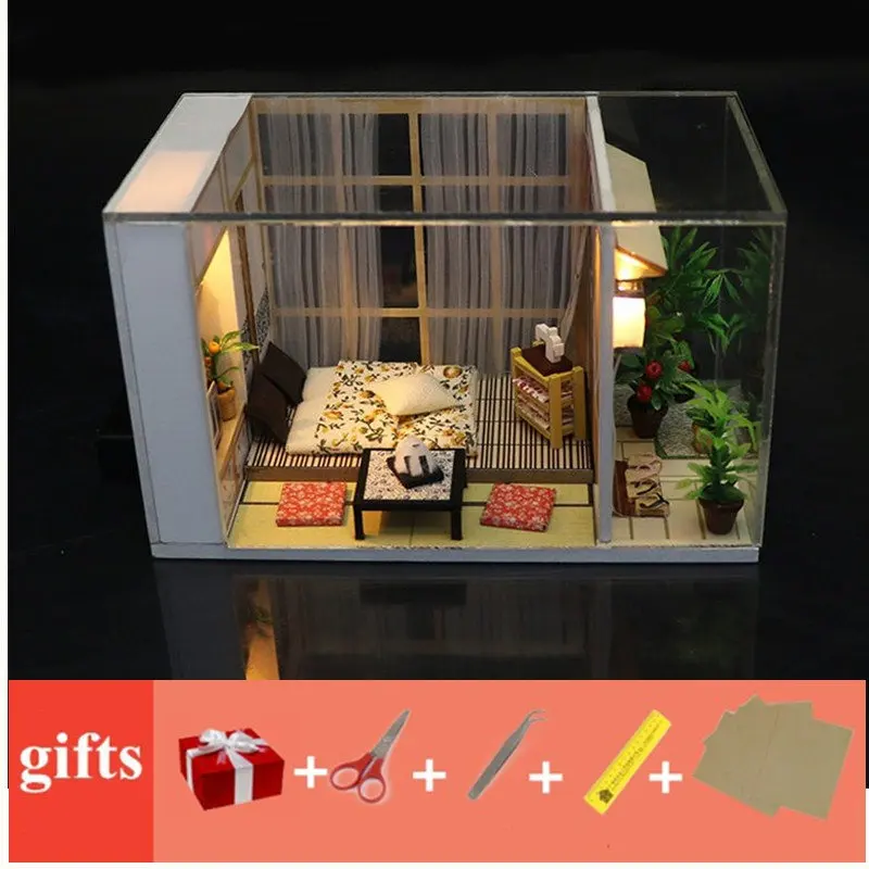 mini doll house free dust cover led light mini poppenhuis diy wooden