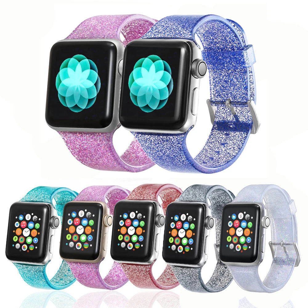 

New Transparent Glitter Silicone for Apple Watch band 4 3 5 correa iwatch band 42mm 38mm 44mm 40mm pulseira Bracelet nato strap