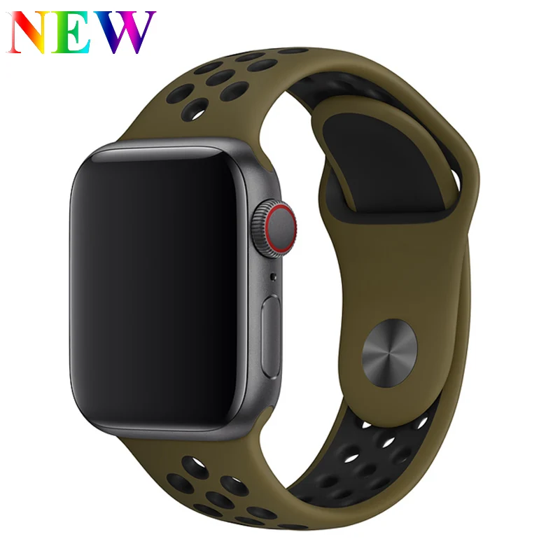 Силиконовый ремешок для apple watch band 42 мм 38 мм correa iwatch 4 3 2 44 мм 40 мм спортивный браслет pulseira apple watch аксессуары - Цвет ремешка: Olive Flak Black