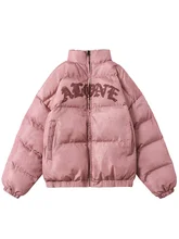  Aolamegs Winter Jacket Men Letter Inkjet Embroidery Badge Streetwear Men Warm Thick Zipper Harajuku All-match Parka Jackets Coat 