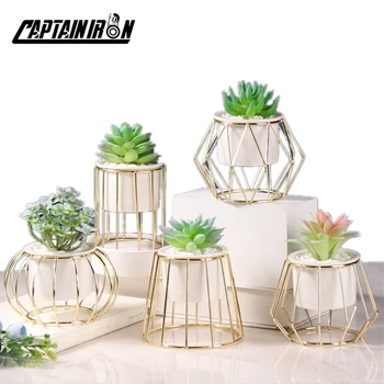 

CAPTAINIRON Simulation Succulents Potted Plants Iron Ceramic Flower Decorative Vase Tabletop Folower Pot for Office Home Decor