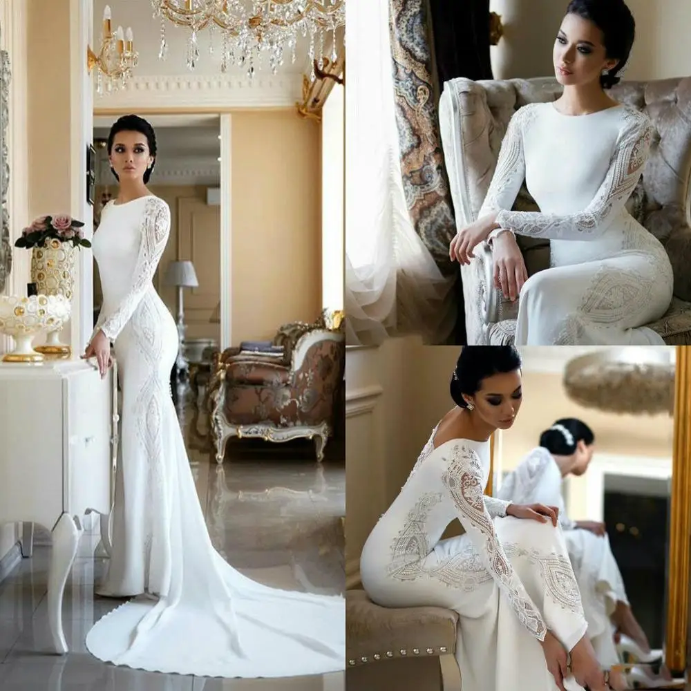 Robe de mariee 2020 скромная Русалка свадебное платье платья русалка кружева с длинным