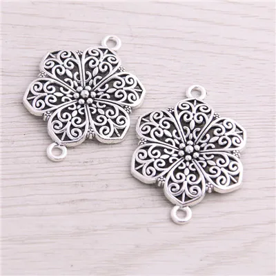 Antique Silver Сладкий колокольчик 12 шт. 28*40 мм два цвета цветок Завод Подвески соединитель для производства ювелирных изделий DIY ручной работы DIY - Окраска металла: Antique Silver