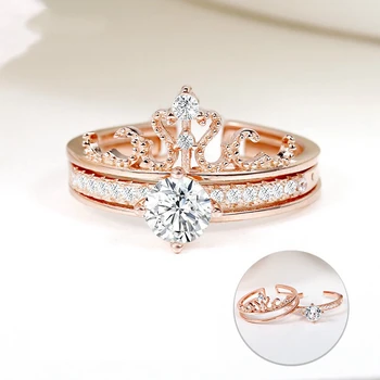 

Open adjustable S925 silver inlay zircon ring star crown two-in-one ring Austria crystal Christmas gifts women wedding jewelry