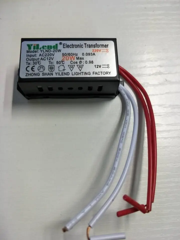 Лидер продаж! 50 шт. dhl/fedex Экспресс AC 220V в 12V Защита от перегрузки 20 Вт галогенная