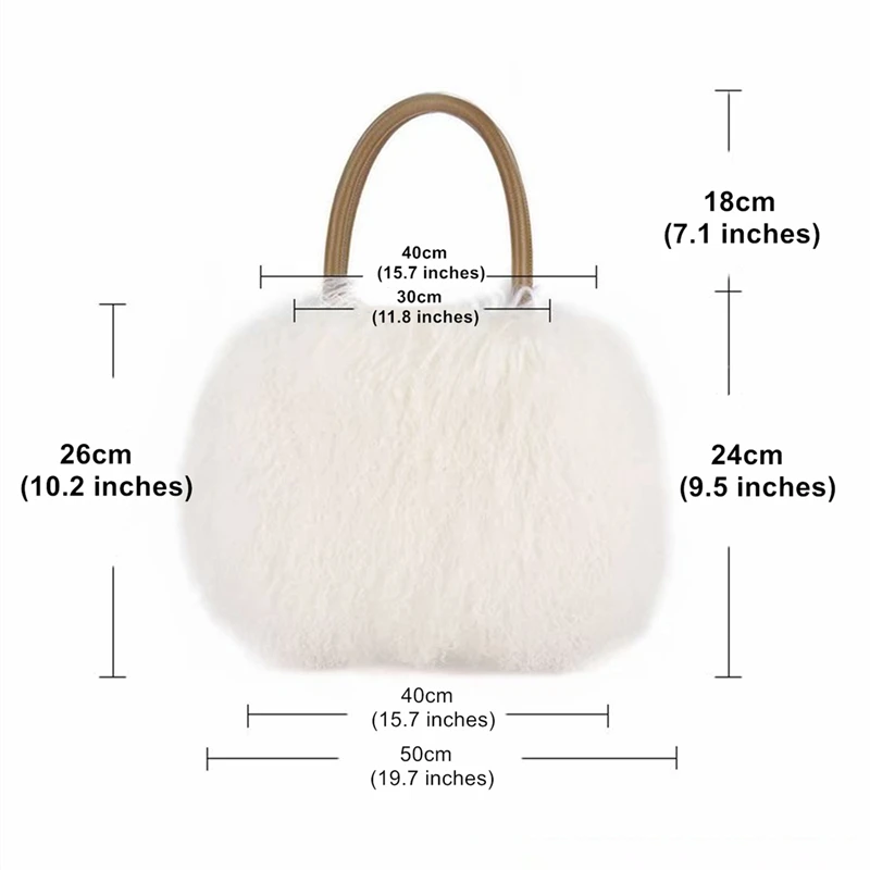 IANLAN Women Real Mongolian Sheep Fur Handbags Casual Ladies Fluffy Fur Tote Bags Genuine Cowhide Handle IL00555