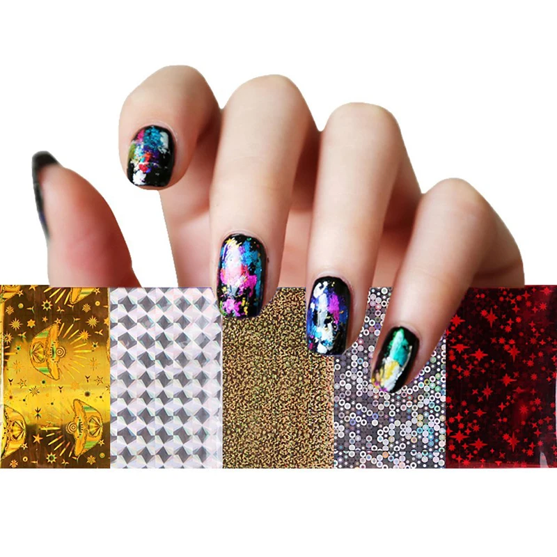 50 Random Lot Colors Foil Galaxy Nail Sticker Paper Shiny Decal