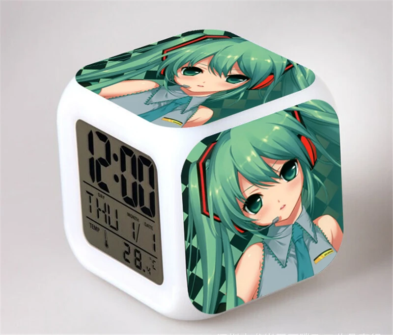 Anime Vocaloid Hatsune Miku Digital Clock Kawaii Cartoon Twinkle Snow Miku Alarm Clock Action Figure Toys Doll Gift Aliexpress - roblox 7 colors change digital alarm led clock giftcartoon