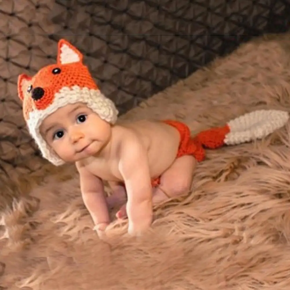 

Newborn Photography Props Baby animal Clothes Cap With Tails Infant Pictures Costumes Crochet Outfits Animal Photo Accessories