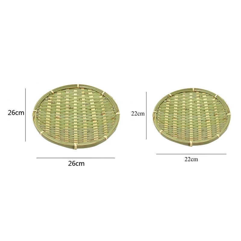 2 Pcs Bamboo Round Fruit Plate Handmade Storage Tray Hand Knitting Bread Basket Food Fruit Basket Hotel Hotel Dining Tray Diamet