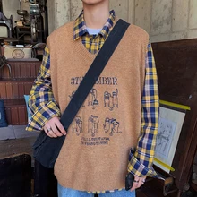 2019UYUK осенне-зимний тренд Повседневный свободный Универсальный с принтом и вышивкой V-pilot мужской жилет свитер Hombre Без Рукавов