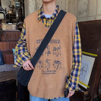 

2019UYUK New Fall/winter Trend Casual Loose Versatile Printed And Embroidered V-pilot Men's Waistcoat Sweater Hombre Sleeveless
