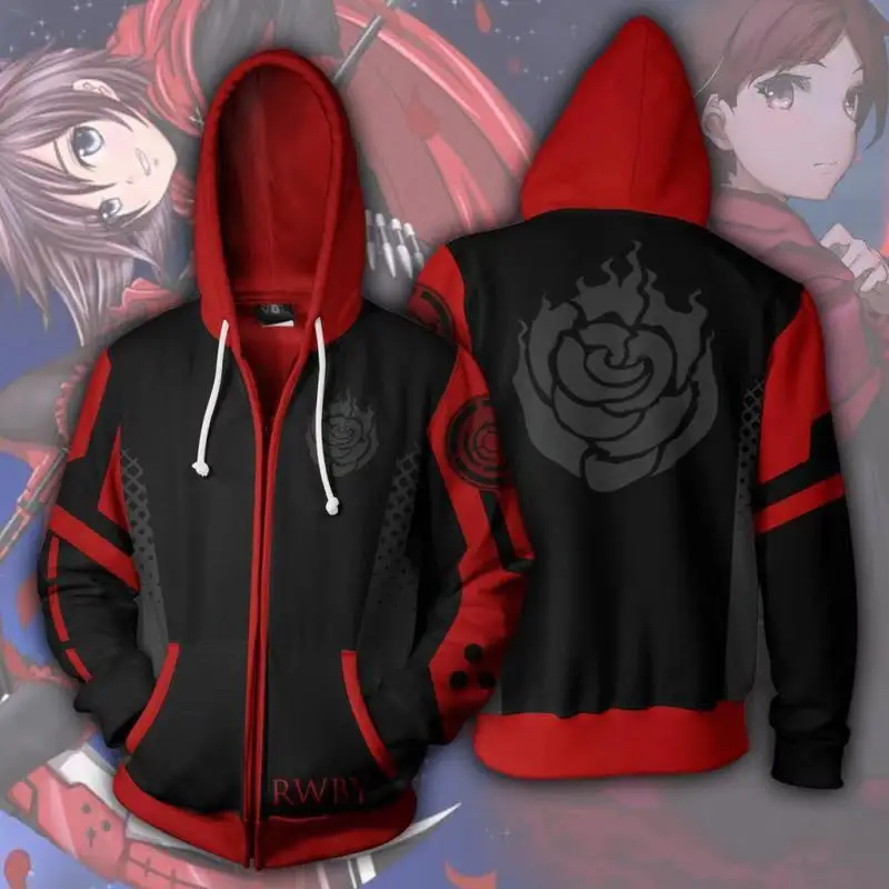 Аниме RWBY Толстовка рубиновые розовые толстовки Косплей Костюм куртка на молнии Одежда
