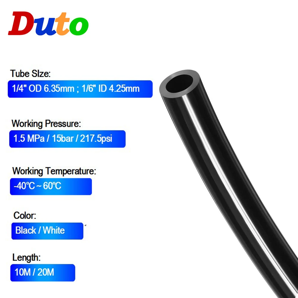 Black 10M 20M 1/4" PE Tube Food Grade Irrigation misting cooling system Tubing Hose Pipe for RO Water Filter System Aquarium