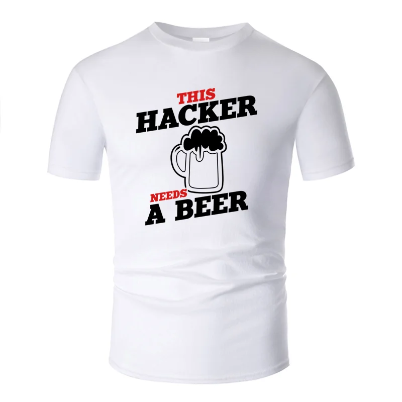 Men-White Футболка с принтом «this hacker needs a beer», Мужская Оригинальная одежда, забавная футболка в стиле Харадзюку, хип-хоп - Цвет: Men-White