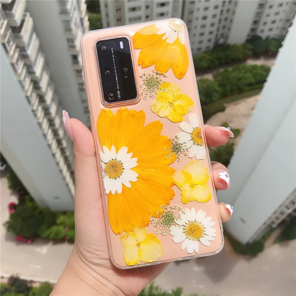 

Real Flower Case for HUAWEI P40 Pro Plus P30 Lite NOVA5T NOVA7i Mate30 20 PRO, Elegant Handmade Pressed Dried Flowers Soft Cover