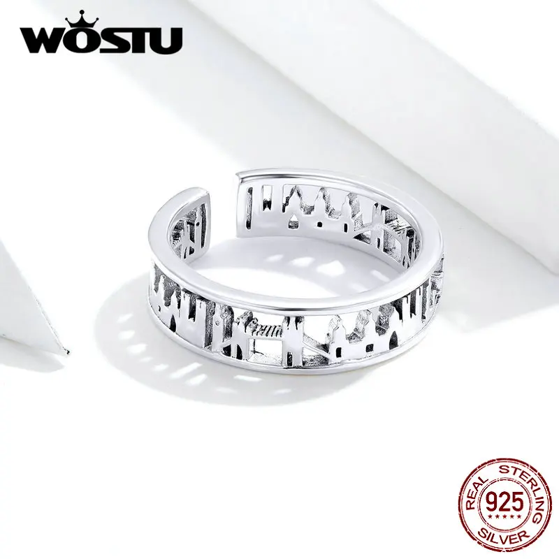 WOSTU, новая мода, 925 пробы, серебро, Лондон, город, винтажные кольца для женщин, регулируемые кольца, палец, для свадьбы, вечеринки, ювелирные изделия, CQR606
