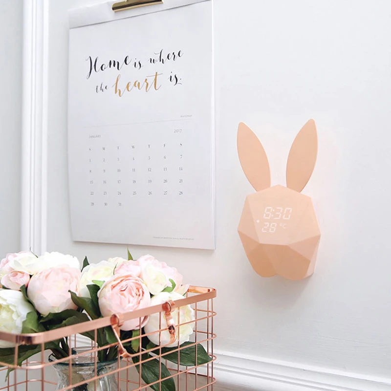 New-Rabbit Shaped LED Music Sound Control Night Light Alarm Clock