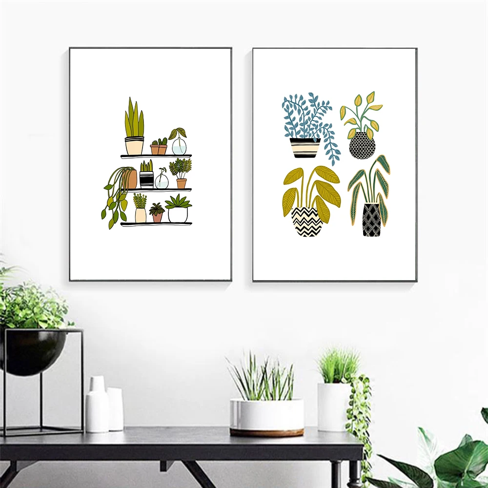 Simple-Shelves-Houseplants-Poster-Green-Potted-Plants-Decorative-Picture-Modern-Wall-Art-Paintings-for-Living-Room