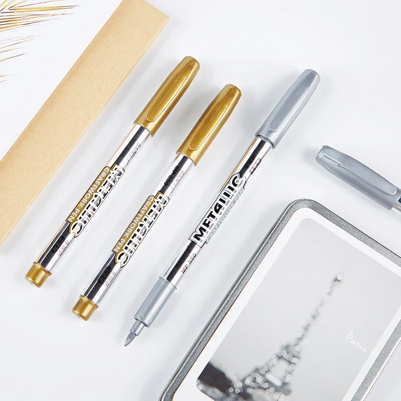 Metallic Gold Permanent Marker  Stationery Gold Silver Markers - 2pcs Gold  Silver - Aliexpress