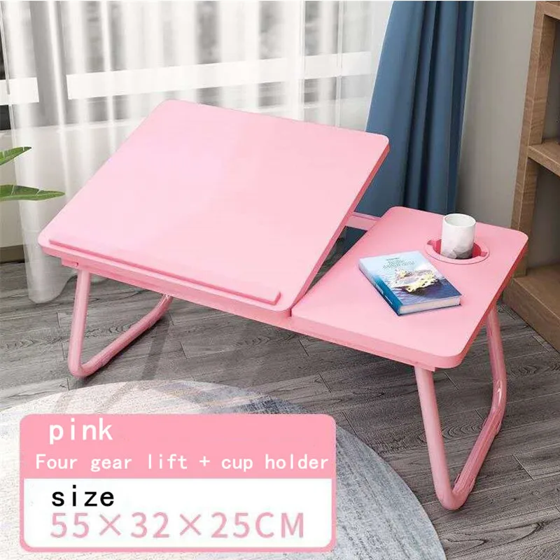 BETTY Tables Portable Laptop Desk Foldable Lifting Laptop Desk Sofa Table Stand Bookshelf with Mouse Board Tray Color : Pink, Size : 52cm