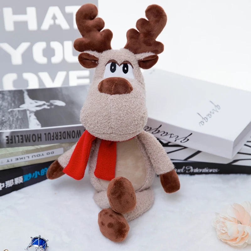 Scarf Reindeer Cute Elk Plush Doll high quality stuffed Toy Christmas Decoration soft Gift for kids - Цвет: dark brown