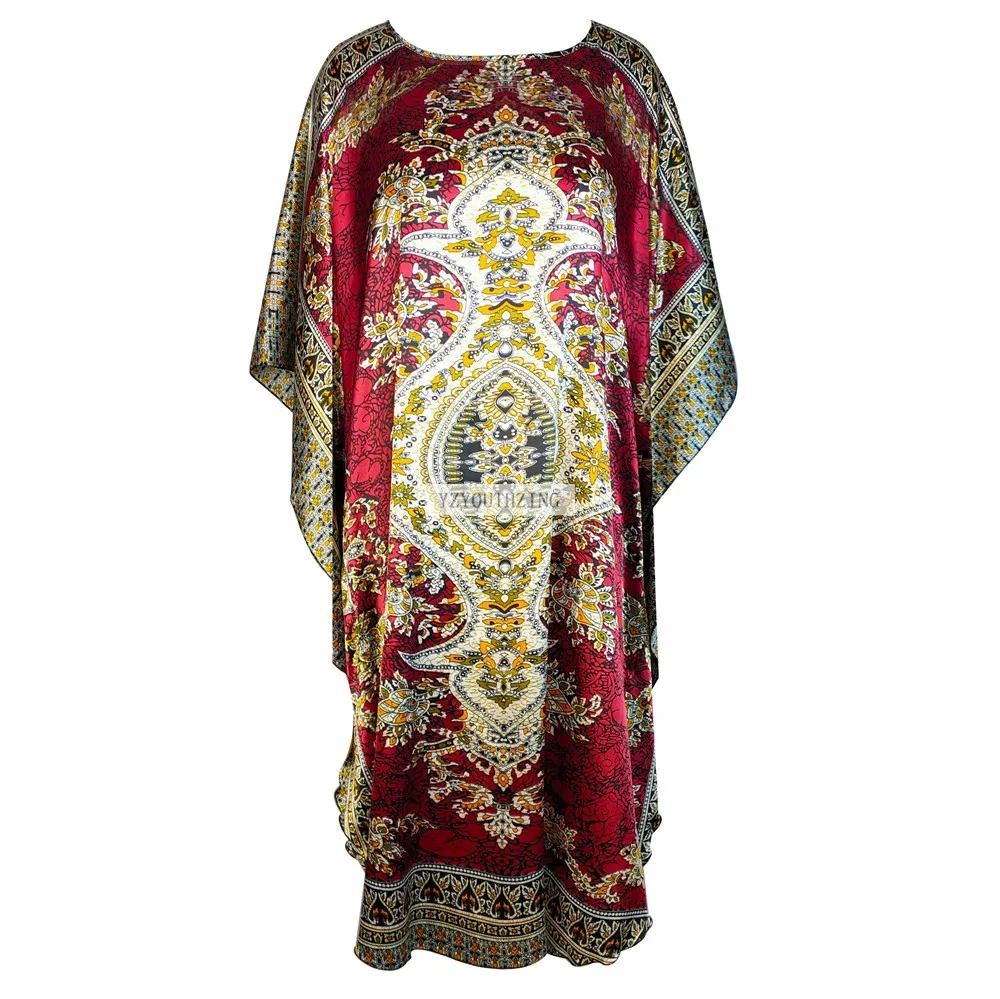 Chinese Vintage Print Lady Robe Dress Nightgown Summer Nightdress Sleepwear Women Satin Rayon Nightwear Bath Gown One Size