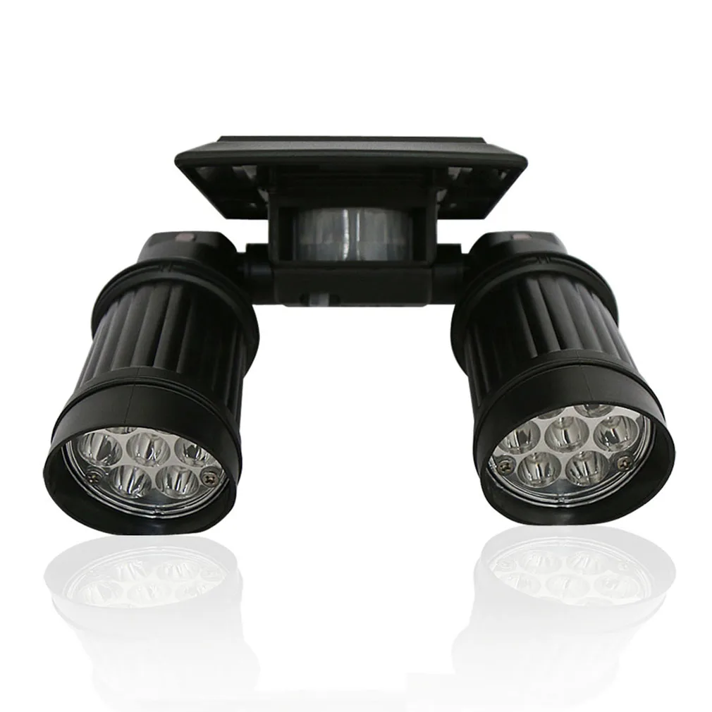 

Solar Powered PIR Motion Sensor Lights Dual Head Spotlight Rotatable Adjustable Waterproof 14 LED Wall Lamp for Yard Garden