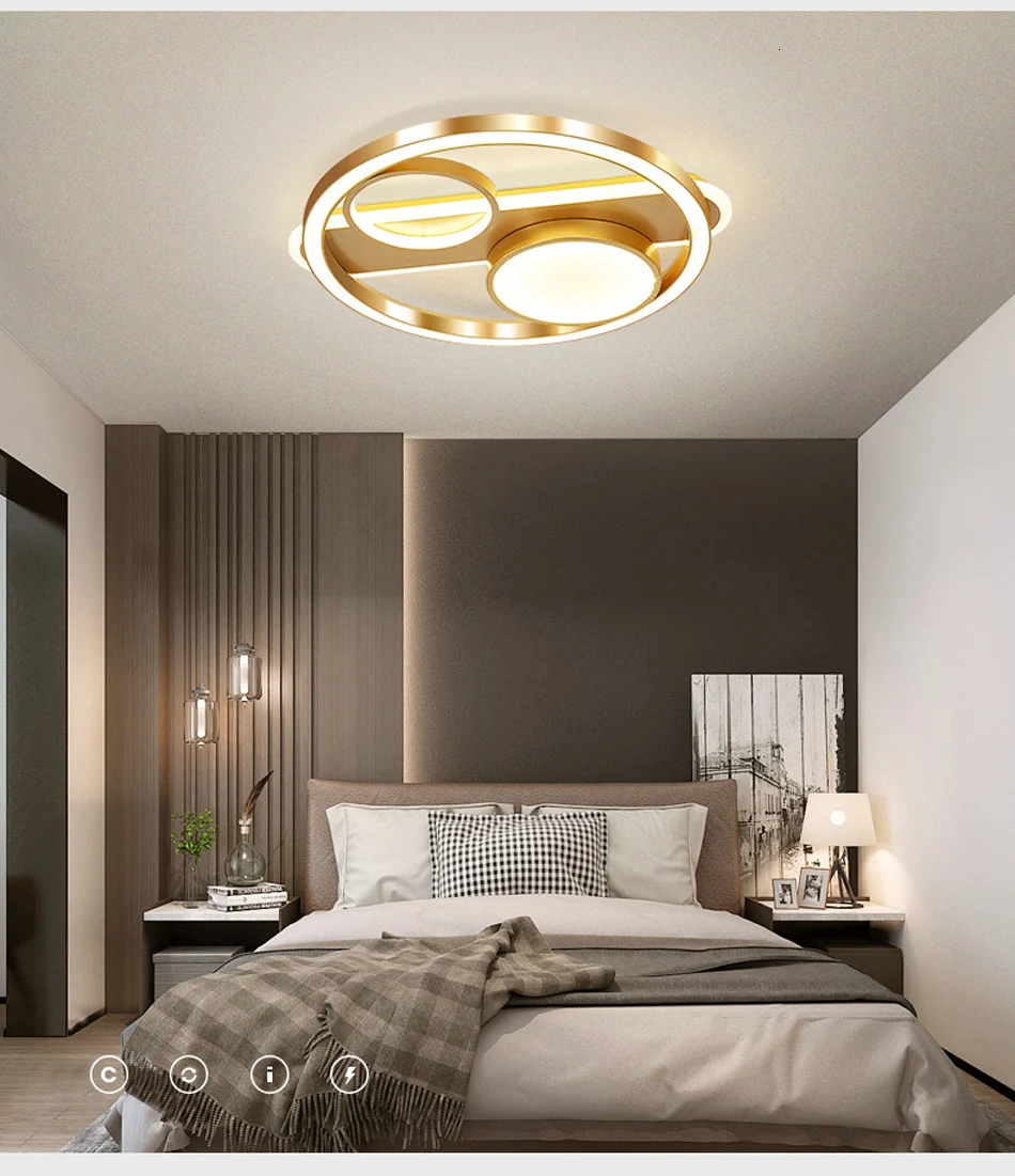 Современный золотой лаковый светодиодный потолочный светильник, светодиодный светильник для гостиной, спальни, пульт дистанционного управления, затемняющий свет