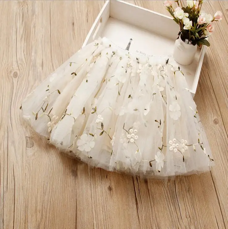 

2020 Baby Girls Flower Embroidery Tulle Tutu Skirts Girl Soild Color Mesh Skirts Kids Skirt For Girl