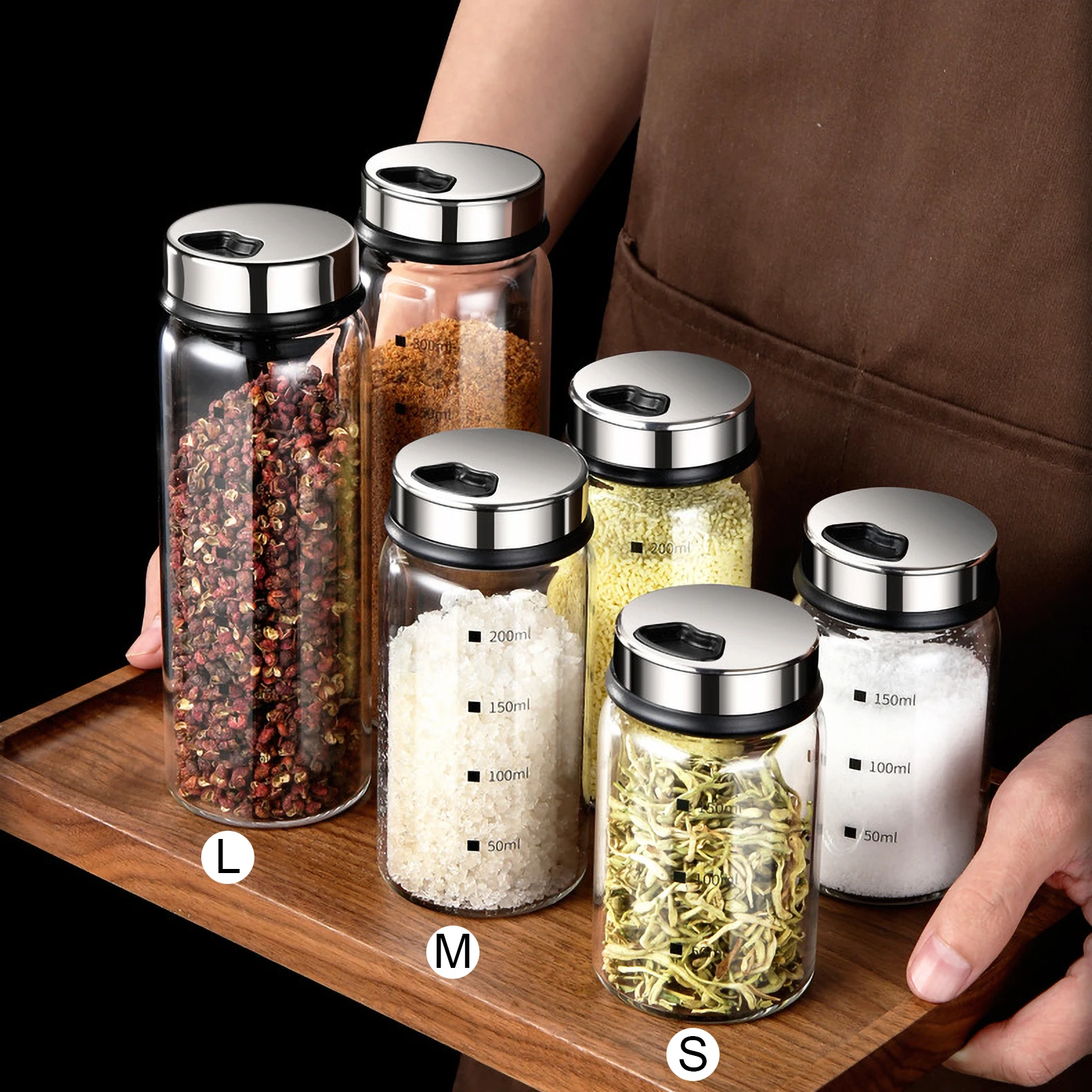 Buy Wholesale China Moistureproof Kitchen Spice Tool Glass Bottle Spices  Jar Seasoning Pot With Wooden Spoon Spice Rack & Spices Jar at USD 0.98