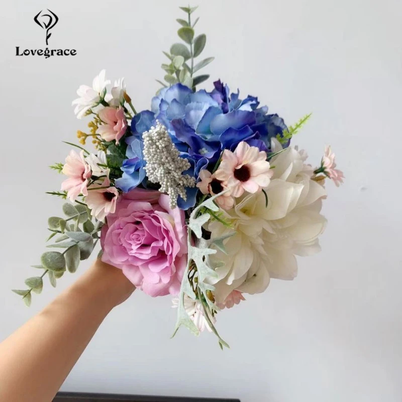 Lovegrace Свадебный букет высокое качество искусственный цветок букет Свадебный бросок цветок Шелковая Роза Гортензия папоротник