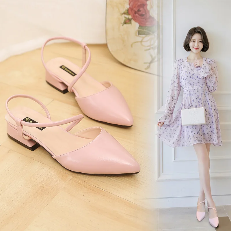 

WOMEN'S Shoes 2019 Summer New Style Fashion Korean-style Pointed Toe Chunky Heel Foot Covering Sandals Perennial Goods