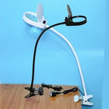 desk Lamp Magnifier Clip-on Table Top Desk LED Lamp Reading 3x 10x Large Lens Magnifying Glass with Clamp