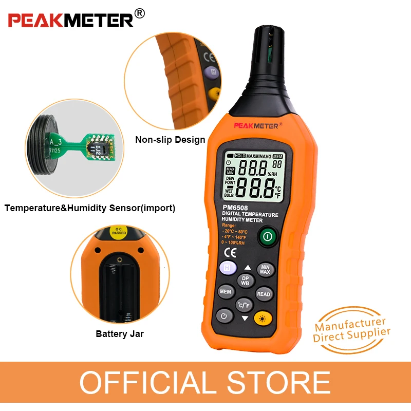PEAKMETER PM6508 цифровой термометр для измерения температуры и влажности, гигрометр, метеостанция
