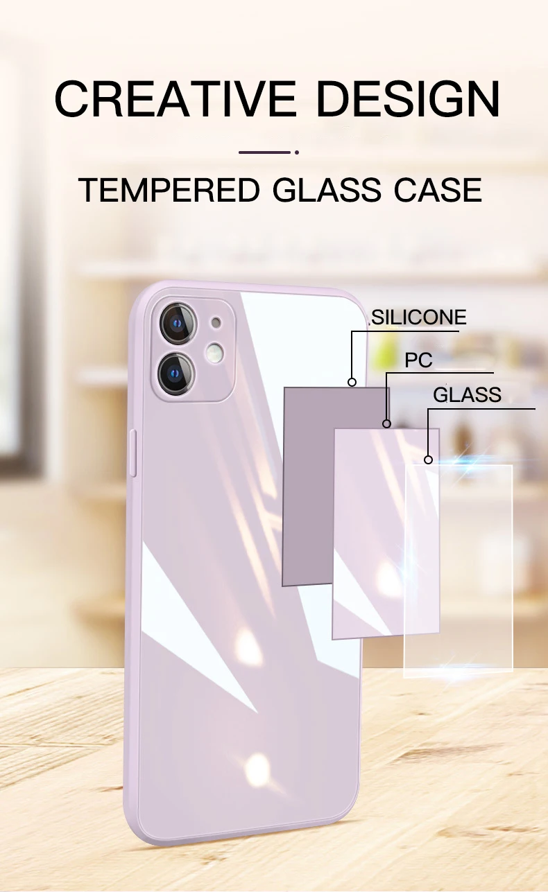 YYDS Luxury Square Tempered Glass Phone Case For iPhone 13 11 12 Pro Max Mini  XS XR X 7 8 Plus SE 2020 Silicone Hard Back Cover