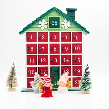 

Christmas Wooden House Countdown Advent Calendar Christmas Storage Box Q6PE