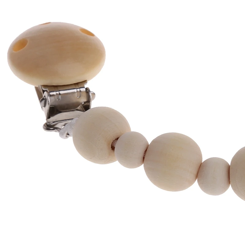 Baby Natural Wooden Beaded Pacifier Holder Clip Nursing Teether Dummy Chain Gift