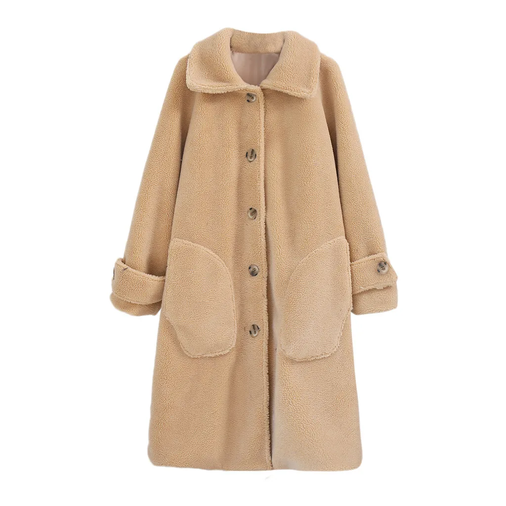 Beige Зимнее пальто, женское пальто, женская модная осенняя и зимняя свободная ветровка средней длины, пальто из овечьей шерсти, манто, женское пальто - Цвет: Beige