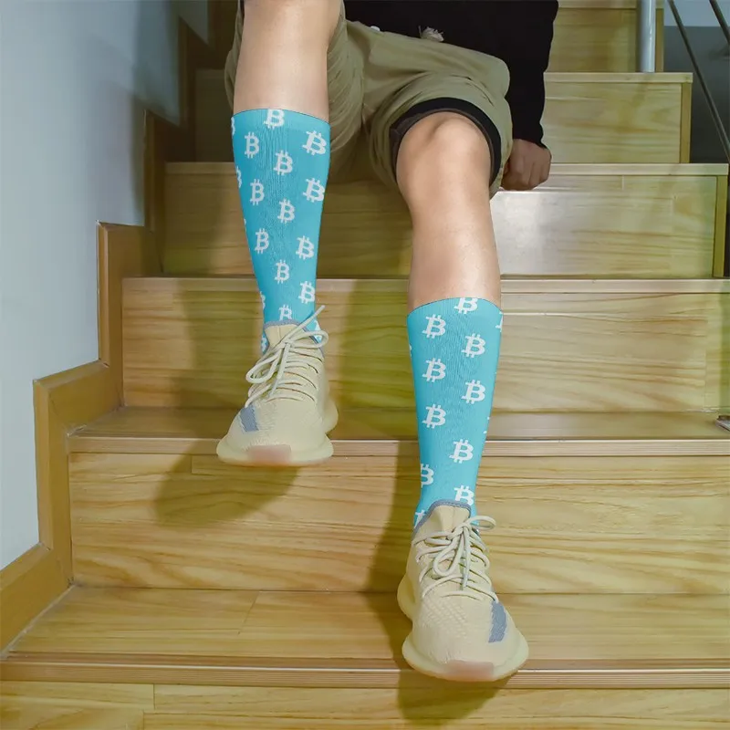 Colorful Bitcoin Currency Cotton Socks For Women Unisex 3D Printed Street Hip Hop Straight Socks Cryptocurrency High Knee Socks