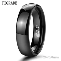 TIGRADE 2/4/6/8mm Black Ring Men Women Polished Tungsten Carbide Wedding Band Engagement Ring Unisex Lover Name/Date Engraving 1