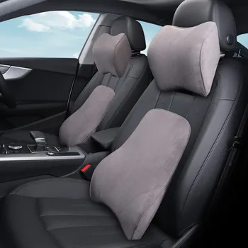 

1 SET Pink Cute Women Girl Chair Cushion Car Seat Cushion Pad Memory Foam Seat Support Back Pillow Pink Grey