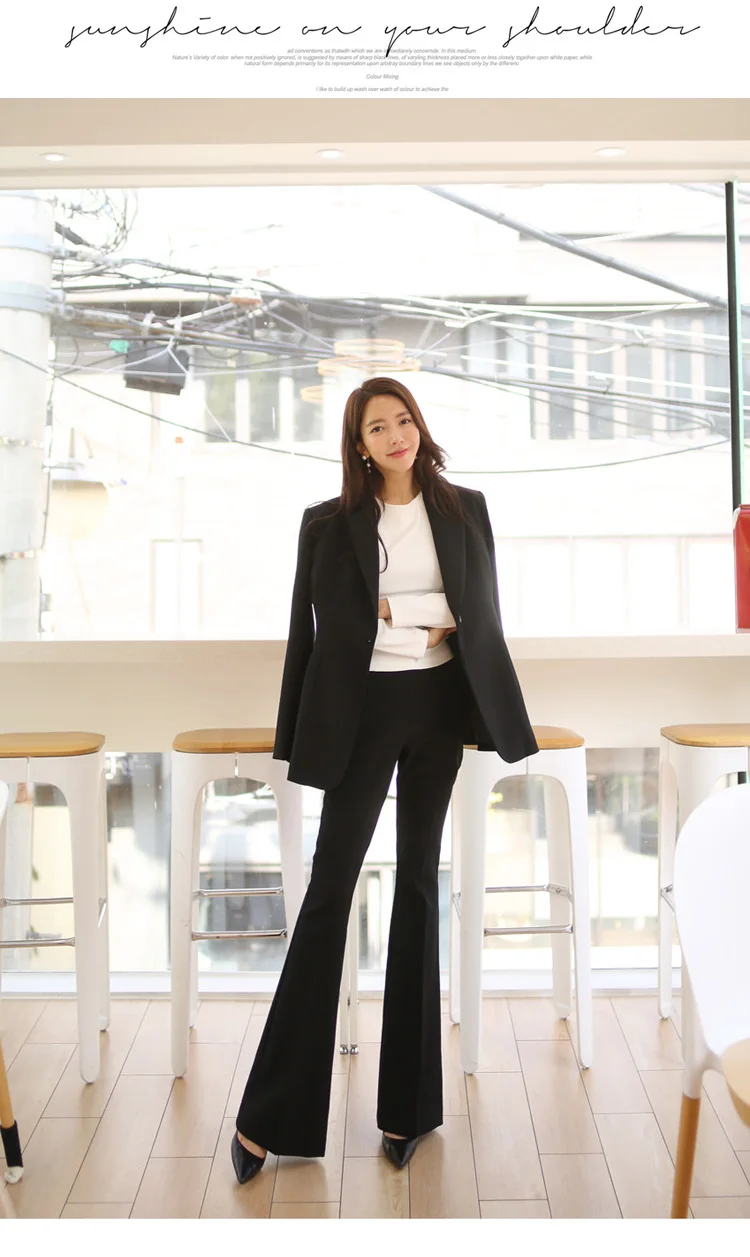 Business Uniform Women Flares Pant Suits 2 Piece Set slim Blazer Jacket Office lady business office wortrumpet female pants suit