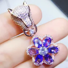 Ожерелье из натурального танзанита в леопардовом стиле, подвеска из стерлингового серебра 925 пробы,, 0.5CT* 6 шт драгоценных камней для мужчин и женщин# Q9102315