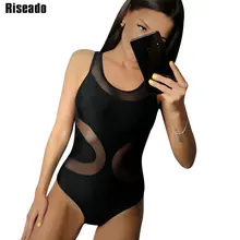 Riseado sexy malha maiô de uma peça sólida roupa de banho mulher push up maiôs preto cruz bandagem fatos de banho verão beach wear(China)