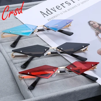 

CRSD 2020 Fashion Rimless Metal Cat Eye Sunglasses Women Vintage Pink Individual Design Ladies Shades Triangle Eyeglasses UV400