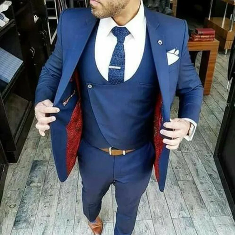 202031Navy Blue Groom Wear Suits Fashion Design 3 Pieces(Jacket+Vest+Pants) Men Suits High Quality Custom Made Shawl Lapel Blazer