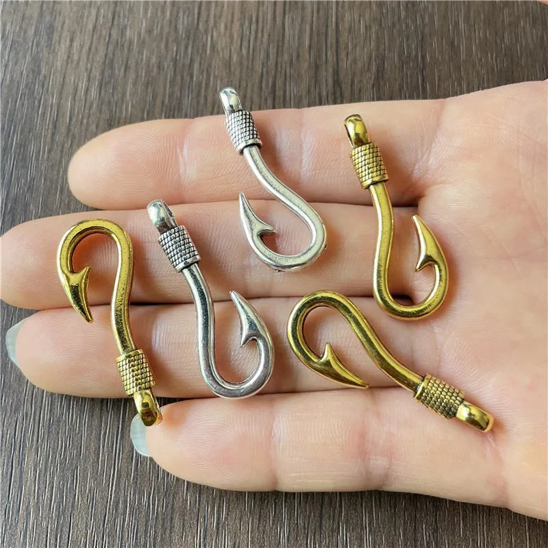10pcs Charm fishing hook pendant for jewelry Making findings DIY handmade Necklace  bracelet accessories Ornaments 13*37mm