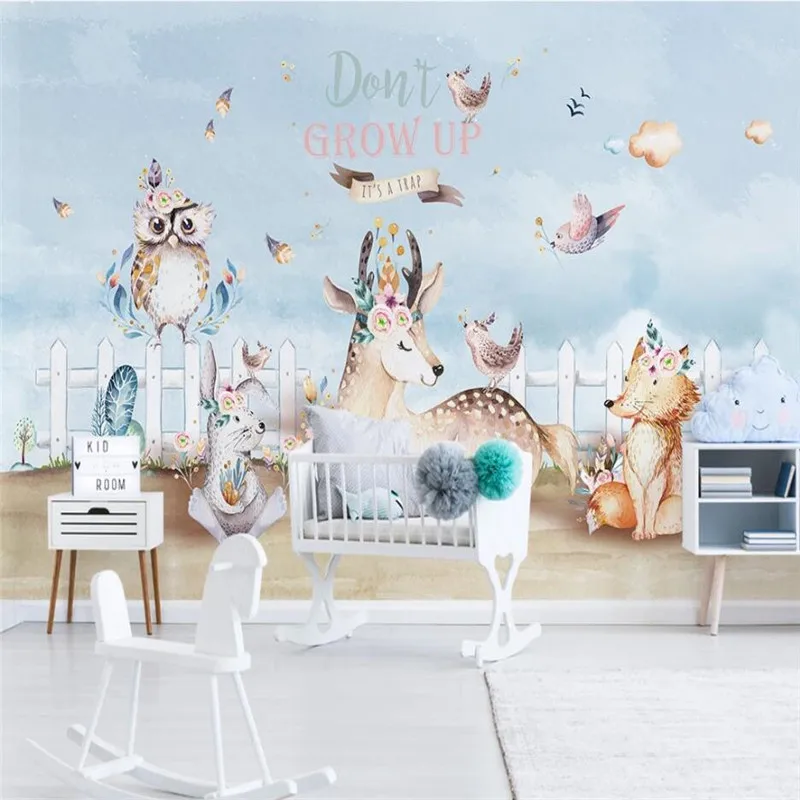 Large 3D wallpaper mural custom 3D hand-painted cartoon animal bedroom background wallpaper mural