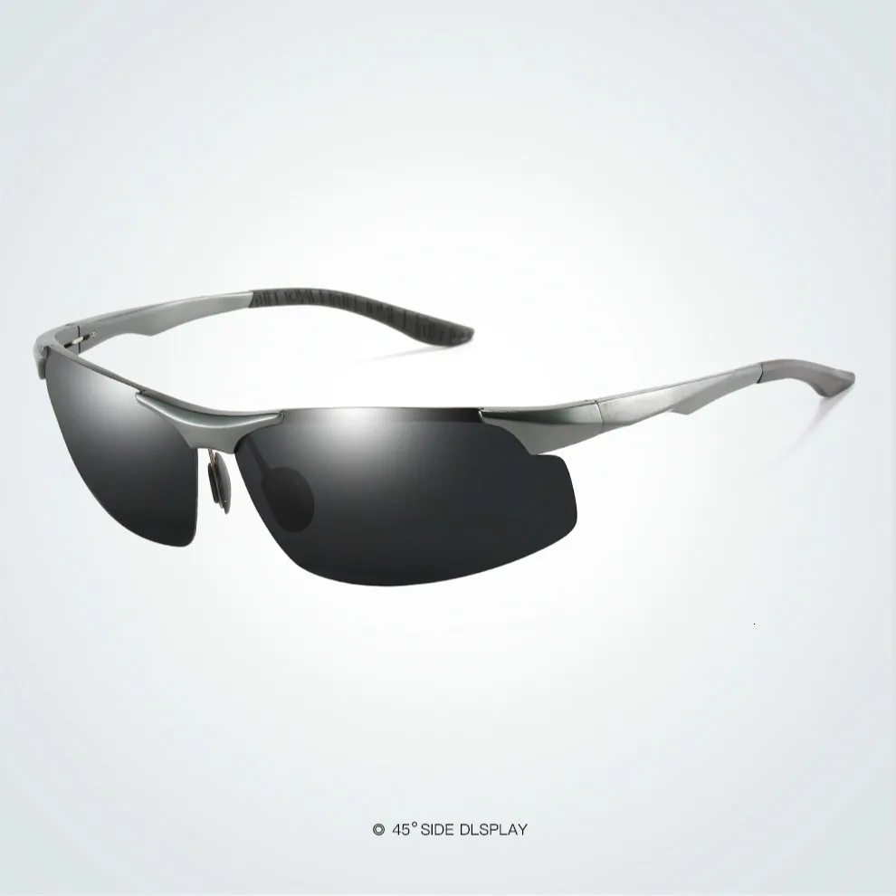 SHARK SAIL Design Aluminum Magnesium Sunglasses Polarized Men Semi Rimless Coating Mirror Sun Glasses Male Eyewear Accessories